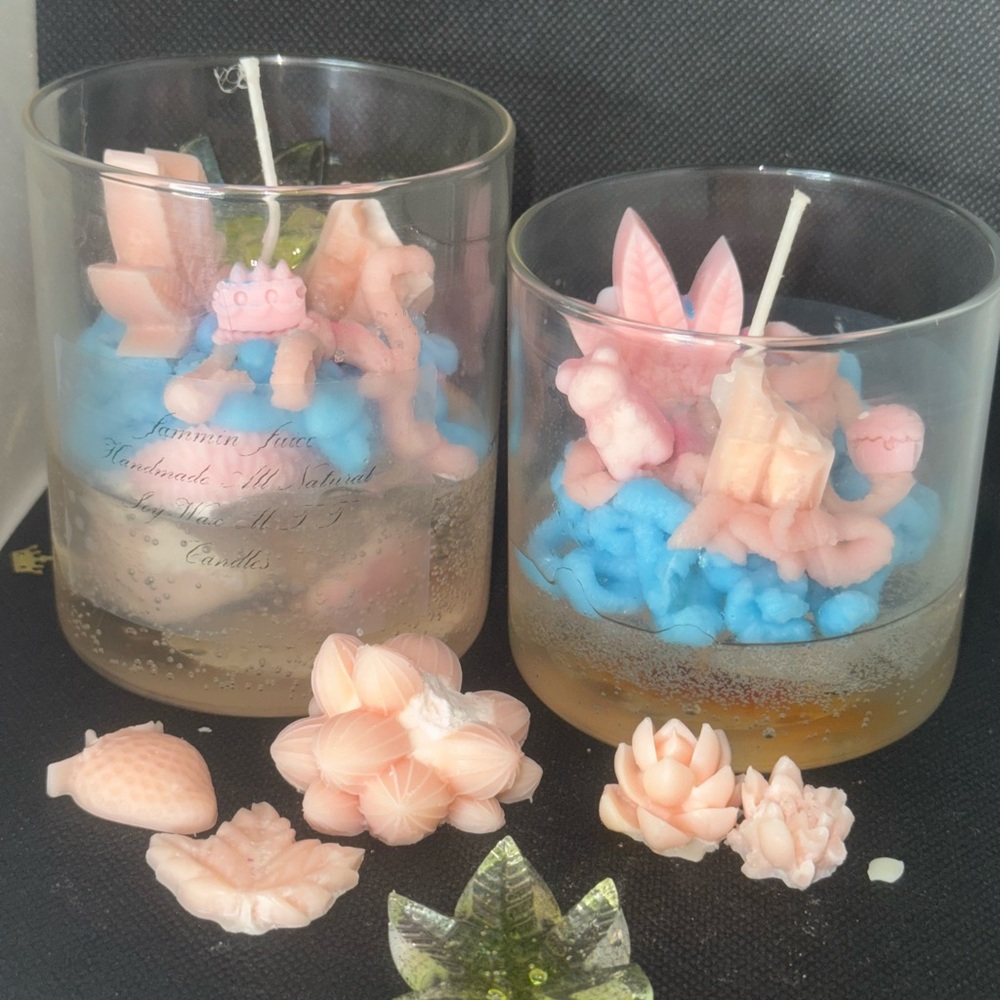 Handmade Pink and Blue Decorative Candles